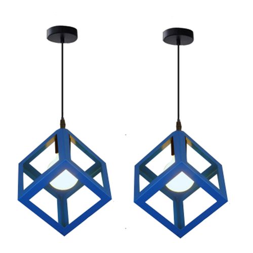 2pcs Suspension Lustre En Forme De Cube Suspension Luminaire Moderne Plafonnier Rétro Vintage Bleu