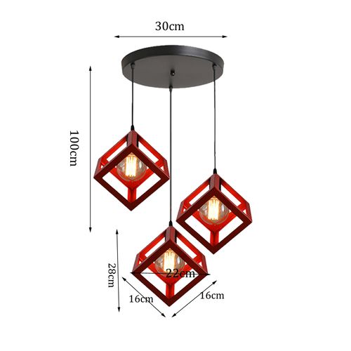 Plafonnier Antique à 3 Lumières Lustre Creative Cube Rouge Suspension Luminaire Rétro En Métal E27