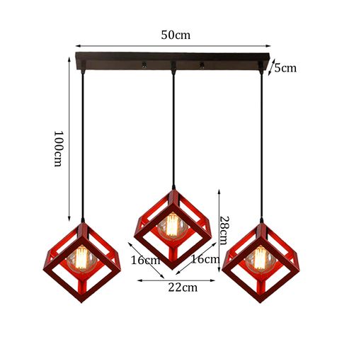 Lustre Creative Cube Rouge Plafonnier Antique à 3 Lumières Suspension Luminaire Rétro En Métal E27