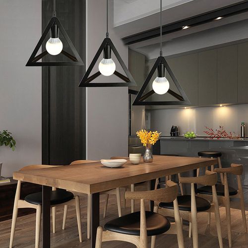 (2x) Plafonnier Triangulaire En Métal Suspension Luminaire Moderne E27 Noir Pour Bar Restaurant