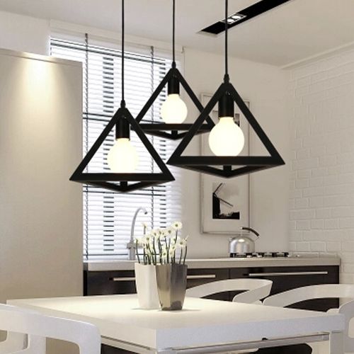 (2x) Plafonnier Triangulaire En Métal Suspension Luminaire Moderne E27 Noir Pour Bar Restaurant
