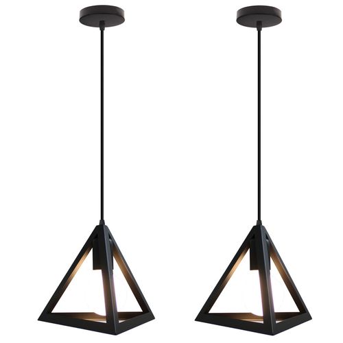 (2x) Plafonnier Triangulaire En Métal Suspension Luminaire Moderne E27 Noir Pour Bar Restaurant
