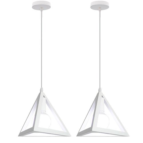 (2x) Plafonnier Triangulaire En Métal Suspension Luminaire Moderne E27 Blanc Pour Bar Restaurant