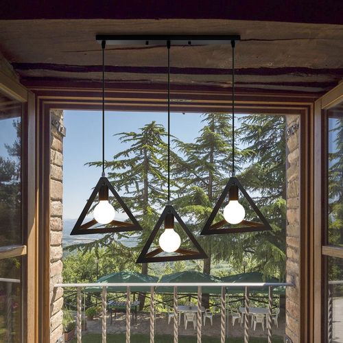 Plafonnier Triangulaire En Métal Noir Suspension Luminaire Moderne à 3 Lumières E27