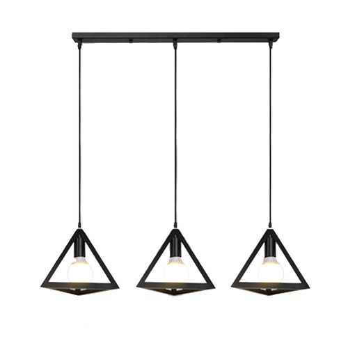 Plafonnier Triangulaire En Métal Noir Suspension Luminaire Moderne à 3 Lumières E27
