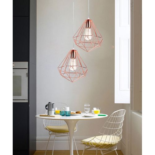 Plafonnier Antique En Diamant 26cm Suspension Luminaire Moderne Lustre Vintage E27 Or Rose