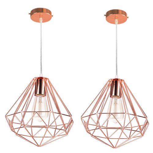 2pcs Plafonnier Antique En Diamant 26cm Suspension Luminaire Moderne Lustre Vintage E27 Or Rose