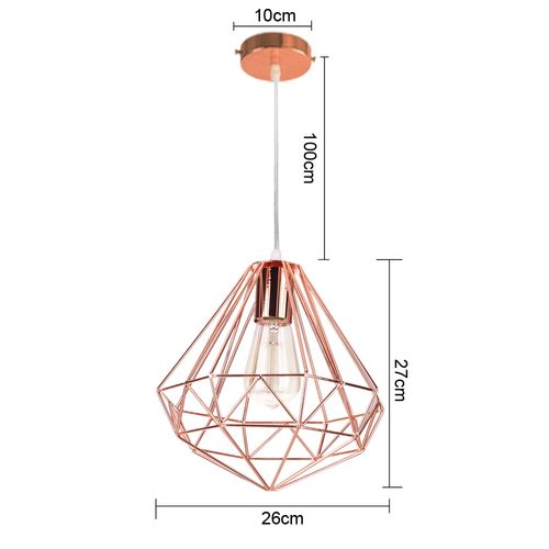 2pcs Plafonnier Antique En Diamant 26cm Suspension Luminaire Moderne Lustre Vintage E27 Or Rose