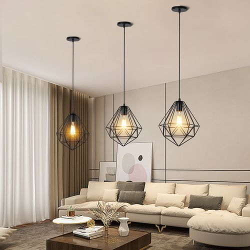 2pcs Plafonnier Antique En Diamant 26cm Suspension Luminaire Moderne Lustre Vintage E27 Noir