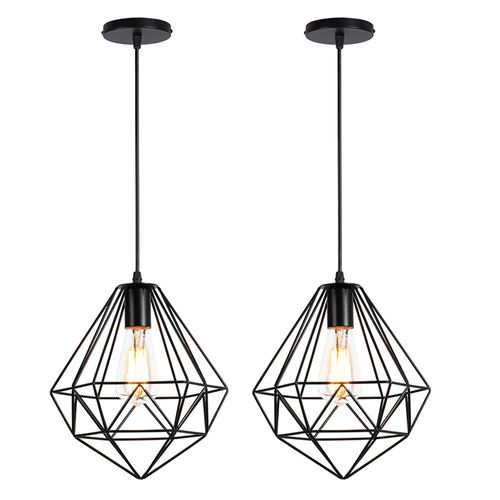 2pcs Plafonnier Antique En Diamant 26cm Suspension Luminaire Moderne Lustre Vintage E27 Noir
