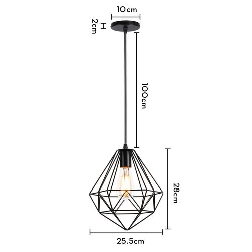 2pcs Plafonnier Antique En Diamant 26cm Suspension Luminaire Moderne Lustre Vintage E27 Noir