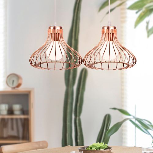 2pcs Plafonnier Vintage Suspension Lustre Industrielle Or Rosee Simple Lustre Rétro Créatif