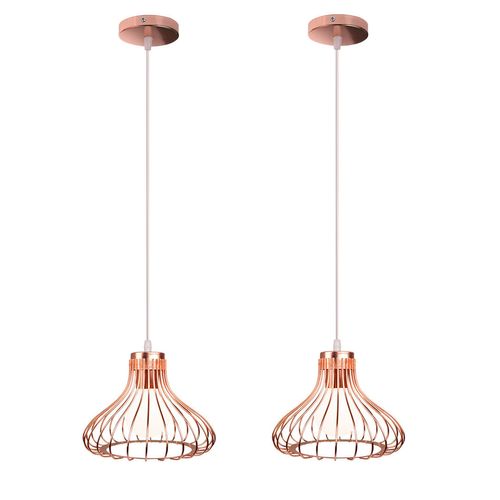 2pcs Plafonnier Vintage Suspension Lustre Industrielle Or Rosee Simple Lustre Rétro Créatif