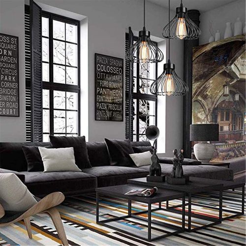 Suspension Lustre Industrielle Noire Simple Plafonnier Vintage à 3 Lumières Lustre Rétro Créatif