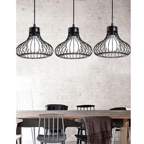 Suspension Lustre Industrielle Noire Simple Plafonnier Vintage à 3 Lumières Lustre Rétro Créatif