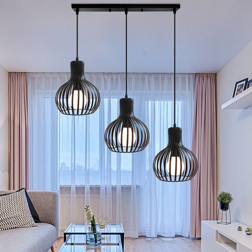 Lustre Créatif Rétro Suspension Luminaire Réglable En Hauteur 3 Lumières Plafonnier Antique Noir