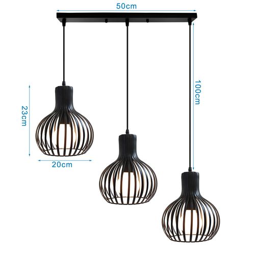 Lustre Créatif Rétro Suspension Luminaire Réglable En Hauteur 3 Lumières Plafonnier Antique Noir