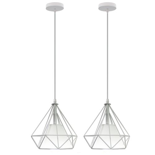 2pcs Lustre Rétro E27 Lampes Suspendues Industrielles En Métal Avec Cage En Diamant (blanc)