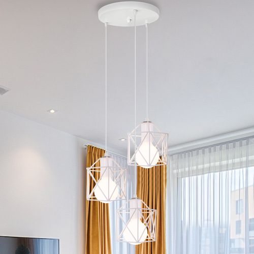Lampe à Suspension Moderne Blanc 3 Lumières Suspension Luminaire Rétro Plafonnier D'intérieur