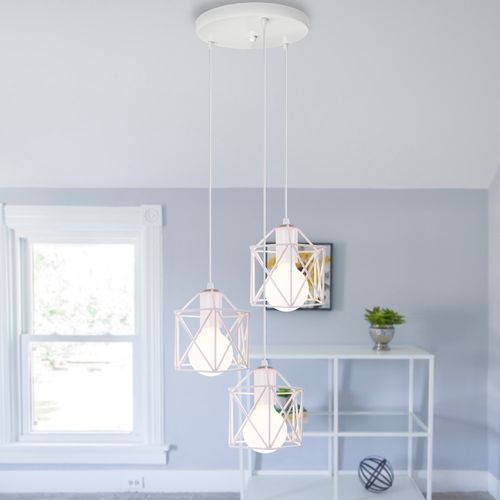 Lampe à Suspension Moderne Blanc 3 Lumières Suspension Luminaire Rétro Plafonnier D'intérieur