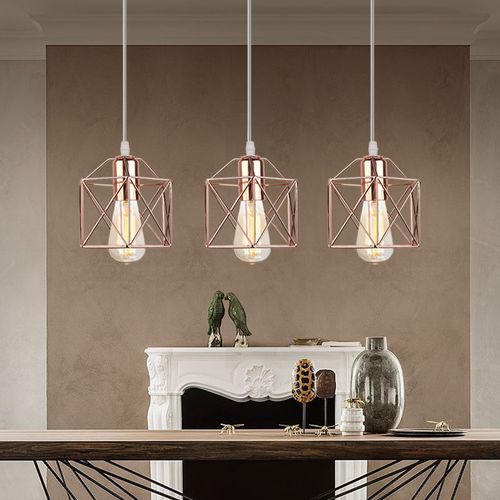 3 Lumières Suspension Luminaire Rétro Lampe à Suspension Moderne Or Rose Plafonnier D'intérieur