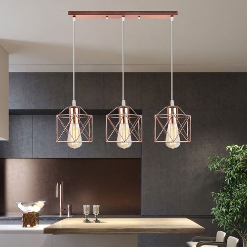 3 Lumières Suspension Luminaire Rétro Lampe à Suspension Moderne Or Rose Plafonnier D'intérieur
