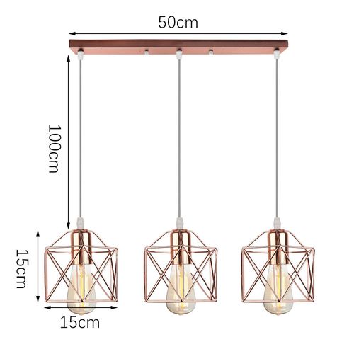 3 Lumières Suspension Luminaire Rétro Lampe à Suspension Moderne Or Rose Plafonnier D'intérieur