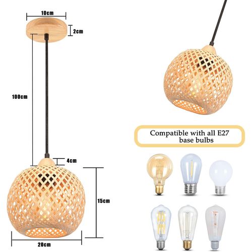 20cm Suspension Luminaire Moderne Suspension En Bambou Tissage Abat-jour En Bambou Vintage