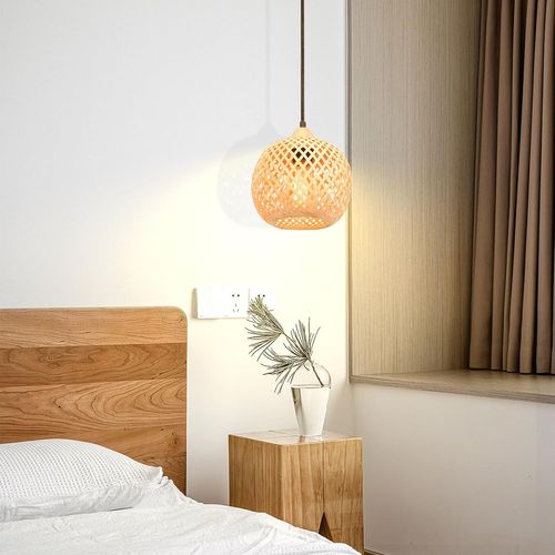2x 20cm Suspension Luminaire Moderne Suspension En Bambou Tissage Abat-jour En Bambou Vintage