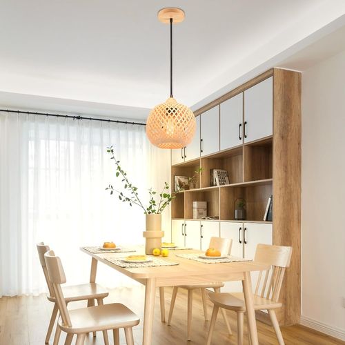 2x 20cm Suspension Luminaire Moderne Suspension En Bambou Tissage Abat-jour En Bambou Vintage