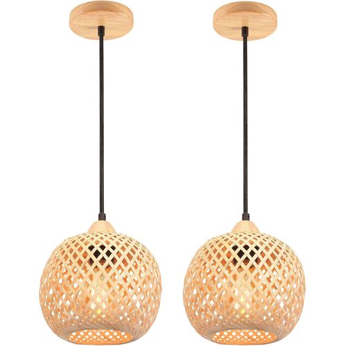 2x 20cm Suspension Luminaire Moderne Suspension En Bambou Tissage Abat-jour En Bambou Vintage