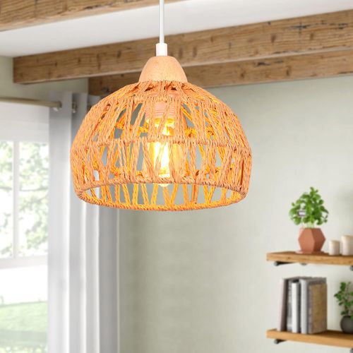 (2pcs) Suspension Luminaire Rétro 20cm Lustre Tressé En Corde De Chanvre Plafonnier Moderne