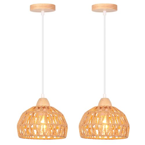 (2pcs) Suspension Luminaire Rétro 20cm Lustre Tressé En Corde De Chanvre Plafonnier Moderne