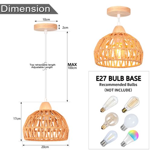 (2pcs) Suspension Luminaire Rétro 20cm Lustre Tressé En Corde De Chanvre Plafonnier Moderne