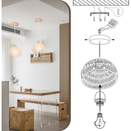 (2pcs) Suspension Luminaire Rétro 20cm Lustre Tressé En Corde De Chanvre Plafonnier Moderne Blanc