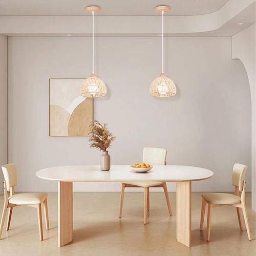 (2pcs) Suspension Luminaire Rétro 20cm Lustre Tressé En Corde De Chanvre Plafonnier Moderne Blanc