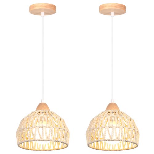 (2pcs) Suspension Luminaire Rétro 20cm Lustre Tressé En Corde De Chanvre Plafonnier Moderne Blanc