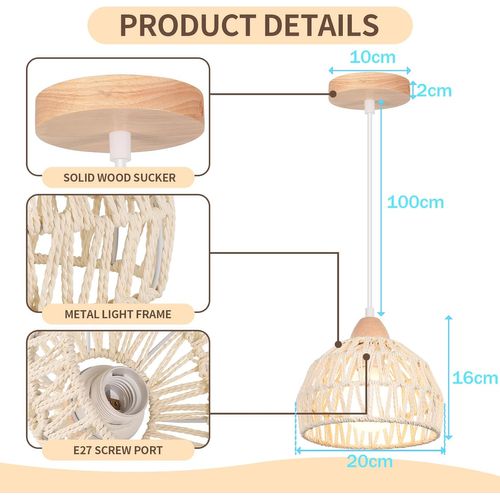 (2pcs) Suspension Luminaire Rétro 20cm Lustre Tressé En Corde De Chanvre Plafonnier Moderne Blanc