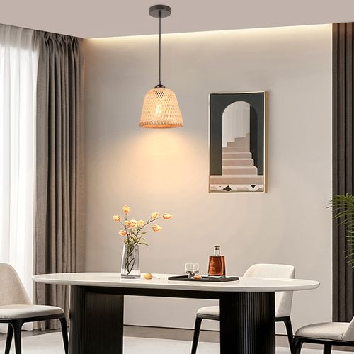 20cm Lustre En Bambou Lampe De Plafond Rétro Moderne Luminaire Plafonnier D'intérieur