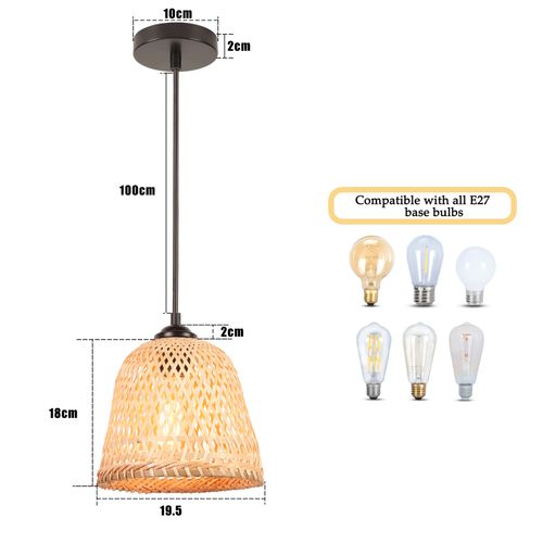 20cm Lustre En Bambou Lampe De Plafond Rétro Moderne Luminaire Plafonnier D'intérieur