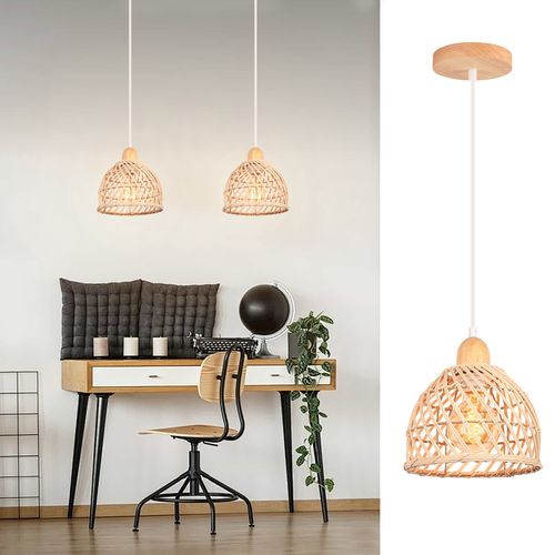 (2pcs) Lustre En Bambou Rétro Moderne Luminaire Plafonnier D'intérieur Suspensions Luminaire Vintage