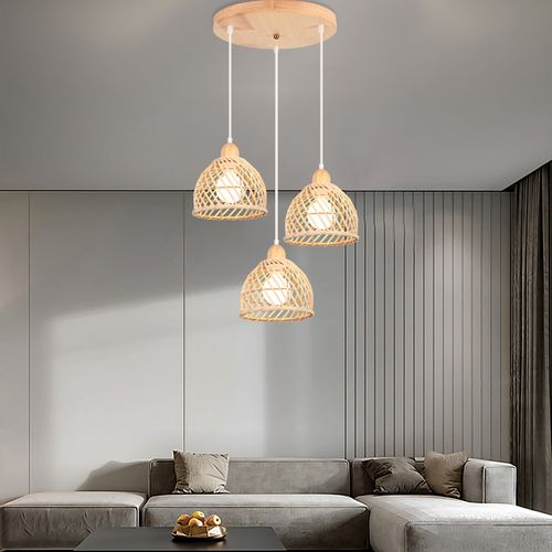 3 Lumières Lustre En Bambou Moderne Luminaire Plafonnier D'intérieur Suspensions Luminaire Vintage