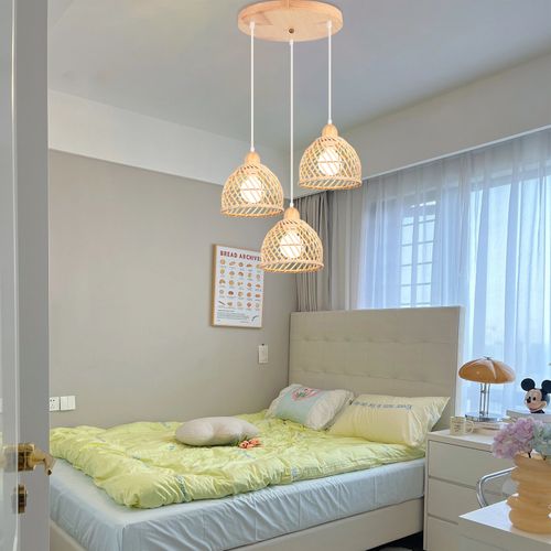 3 Lumières Lustre En Bambou Moderne Luminaire Plafonnier D'intérieur Suspensions Luminaire Vintage