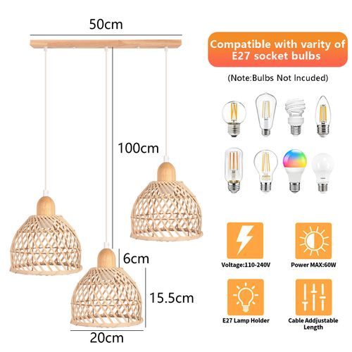 Suspensions Luminaire Vintage 3 Lumières Lustre En Bambou Moderne Luminaire Plafonnier D'intérieur