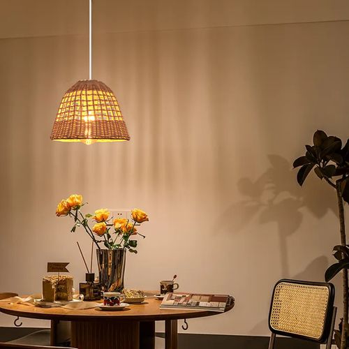 Lampe De Plafond Rétro Lustre En Bambou Lampe à Suspension D'intérieur Moderne E27