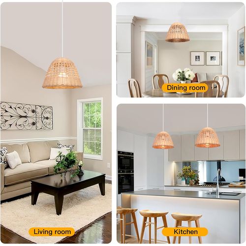 Lampe De Plafond Rétro Lustre En Bambou Lampe à Suspension D'intérieur Moderne E27