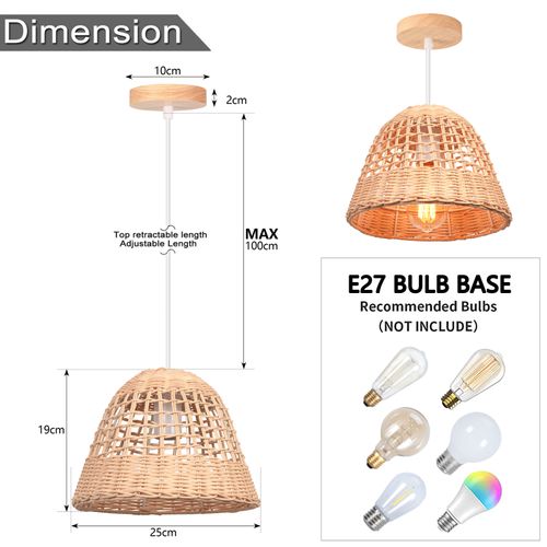 Lampe De Plafond Rétro Lustre En Bambou Lampe à Suspension D'intérieur Moderne E27