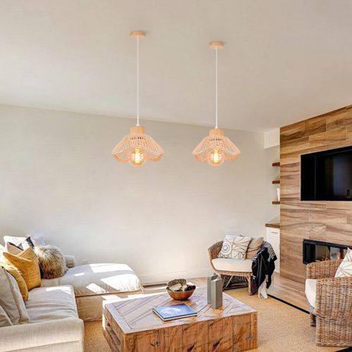 (2pcs) Plafonnier Moderne En Osier Lampe à Suspension Rétro Lampe à Suspension En Rotin Tressé