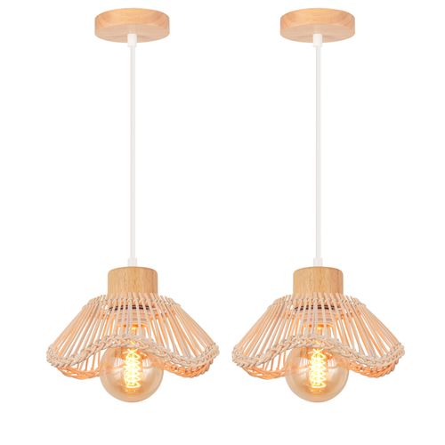 (2pcs) Plafonnier Moderne En Osier Lampe à Suspension Rétro Lampe à Suspension En Rotin Tressé