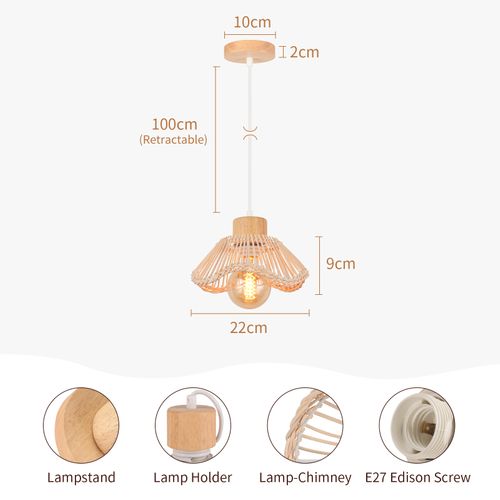 (2pcs) Plafonnier Moderne En Osier Lampe à Suspension Rétro Lampe à Suspension En Rotin Tressé